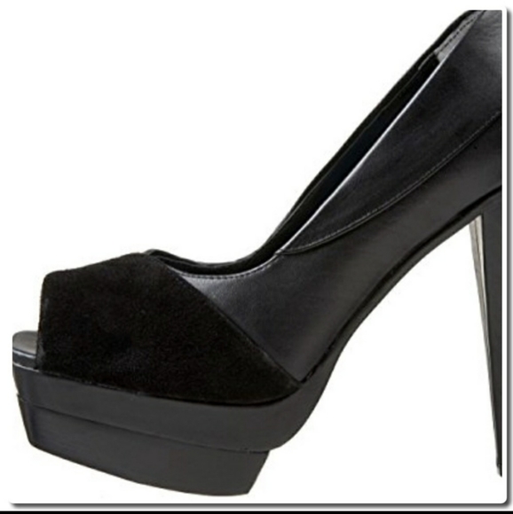 Max Studio Randy heel platform black leather suede women shoes size 8.5M - Picture 3 of 13